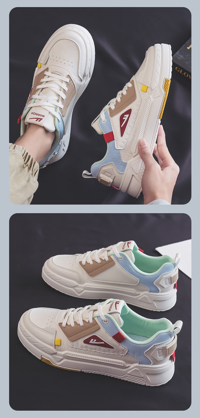 Warrior Official Men's Sneakers 2025 Winter New Thickened Warm Casual Sports Shoes Blue/Pink Size 39 US Men's 3