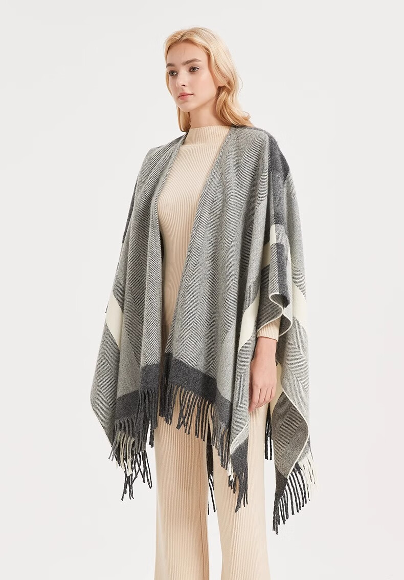 BOHOBOCO Pure Wool Herringbone Shawl Summer Air-Conditioned Room Nap Blanket Scarf Cape Dual-Use [Gift Box] Oatmeal Color 16