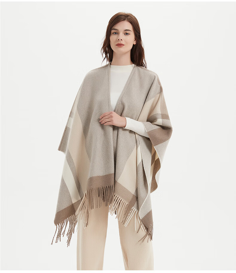 BOHOBOCO Pure Wool Herringbone Shawl Summer Air-Conditioned Room Nap Blanket Scarf Cape Dual-Use [Gift Box] Oatmeal Color 8