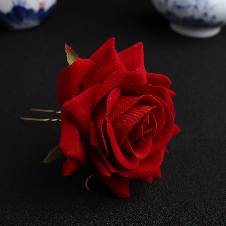 头饰盘发银色玫瑰花发簪头饰长流苏送女友礼物发钗玫瑰花发簪红色一支