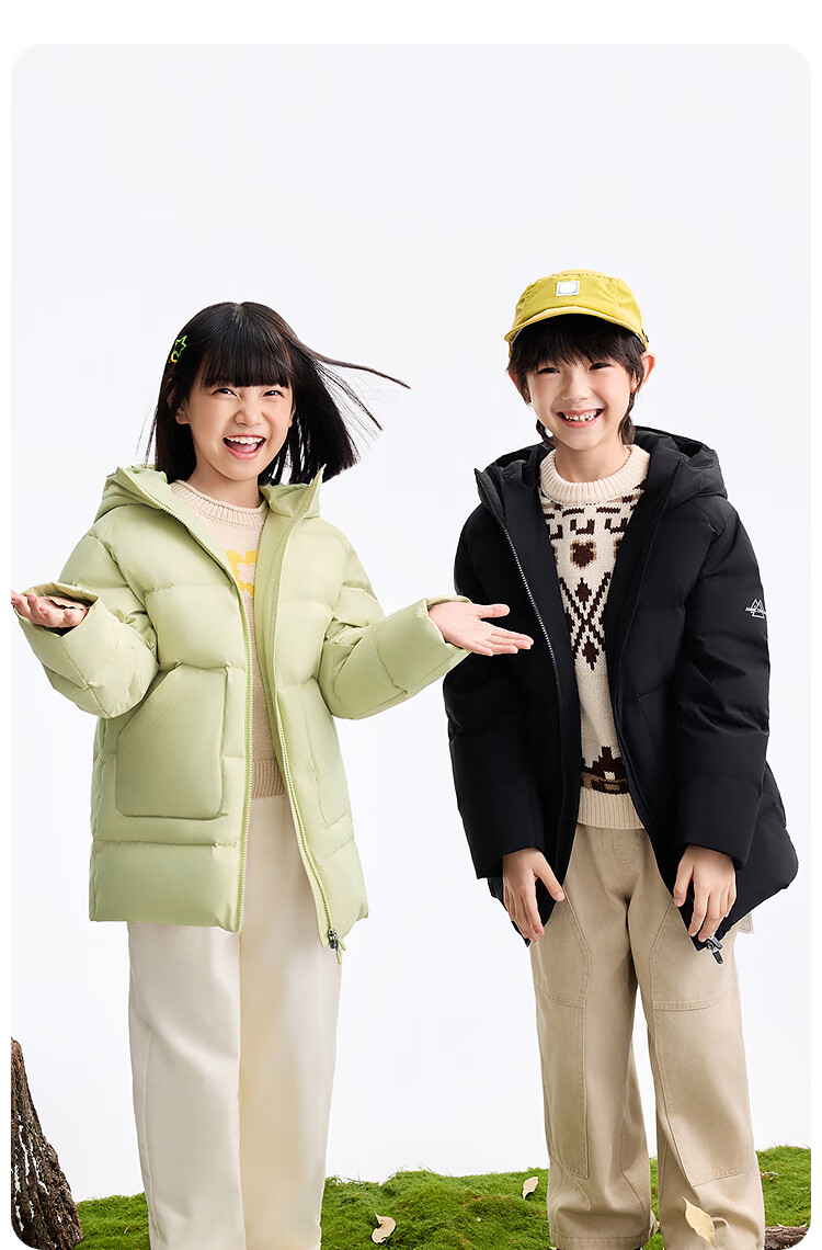 Annil Kids Boys and Girls Thermal Mid-Length Down Jacket 2025 Winter New Cold-Resistant Snow Willow Green 110 9