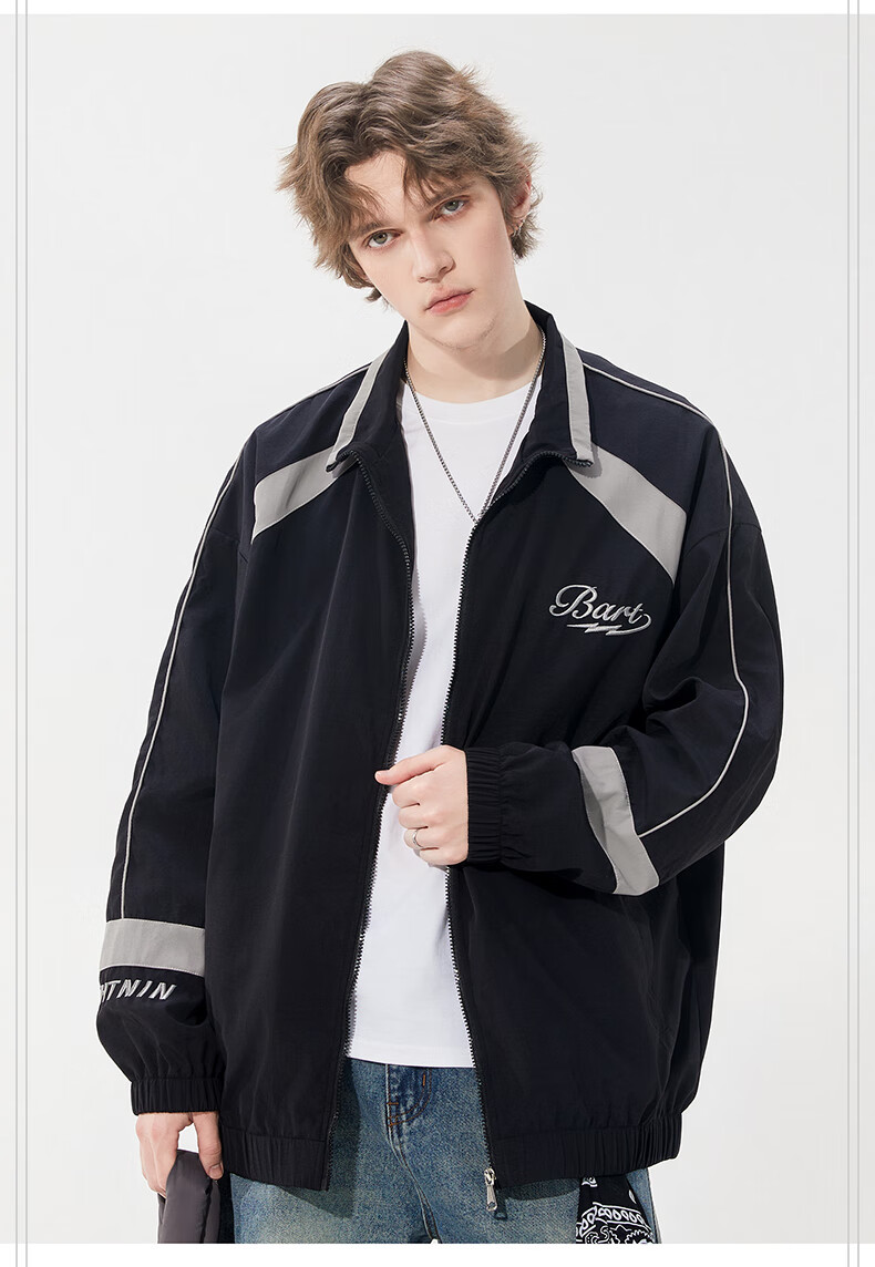 THE SIMPSONS Casual Loose Trendy Embroidered Colorblock Unisex Jacket Coat Gray Regular L 13