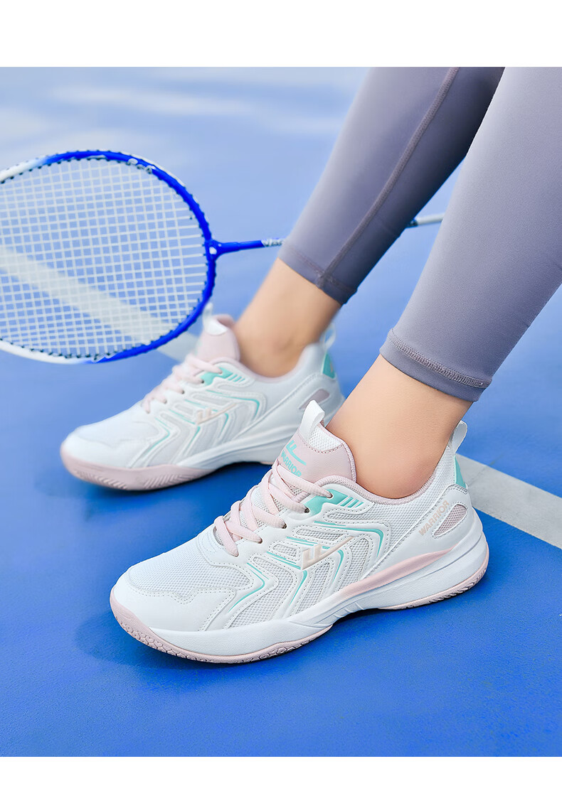 Warrior Badminton Shoes Table Tennis Shoes Tennis Shoes Training Shoes Unisex Parent-Child Model 1033 Size 40 White Pink 10