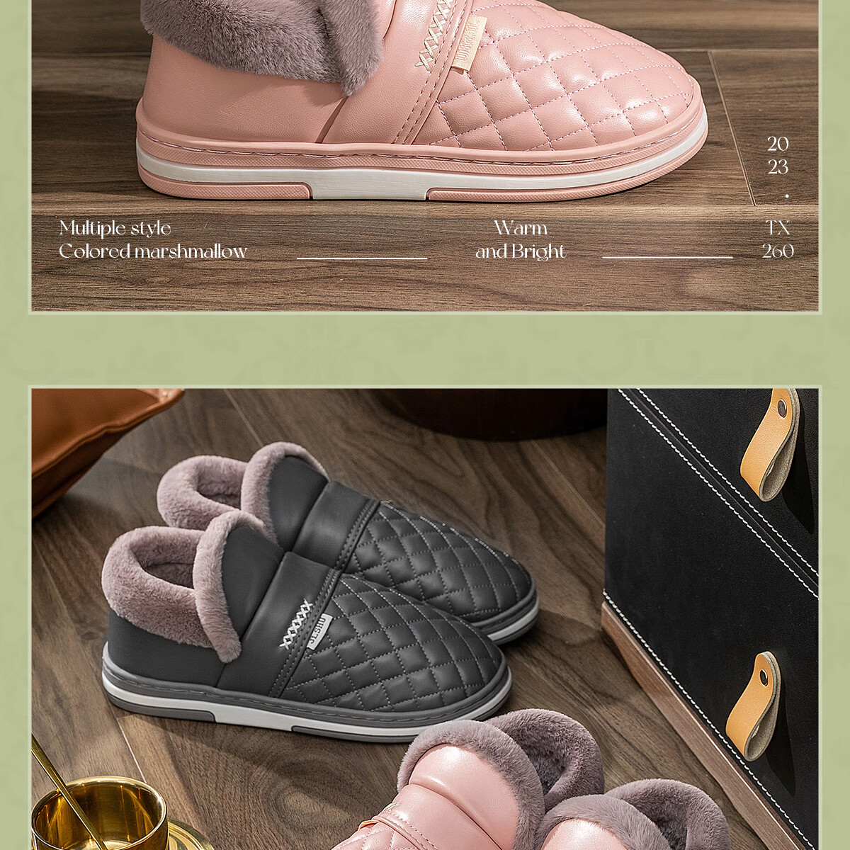 Grace Waterproof Cotton Slippers Women 2025 New Autumn Winter Indoor Home Warm Non-Slip Fully Covered Heel Cotton Shoes Men Winter 6
