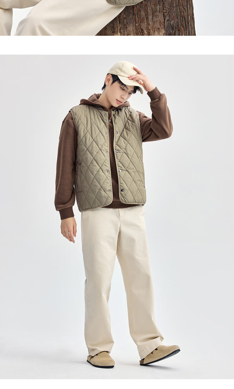 Giordano Men's Autumn Winter New Diamond Pattern Quilted Solid Color Stand Collar Cotton Vest 13075824 10