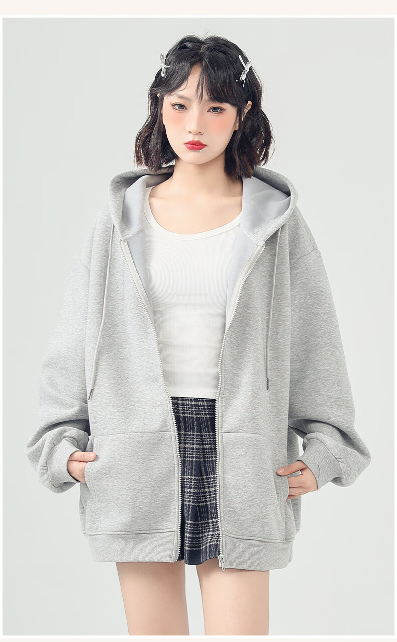 Jeanswest Women's Hooded Zip-Up Sweatshirt 2026 Spring New Casual Loose Campus Trendy Petite Jacket 9