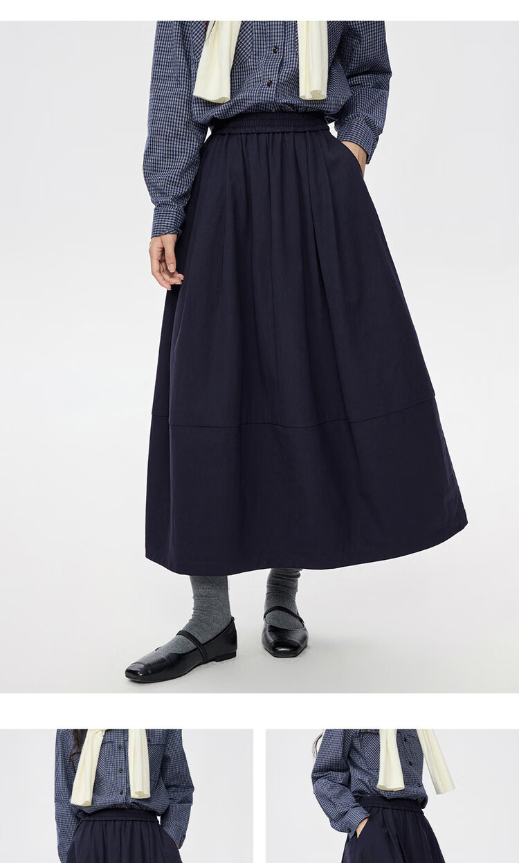 Giordano Women's Mid-Length Peplum Skirt Autumn Winter New Brushed Fabric Elastic Waist Relaxed Fit Skirt 13465866 12