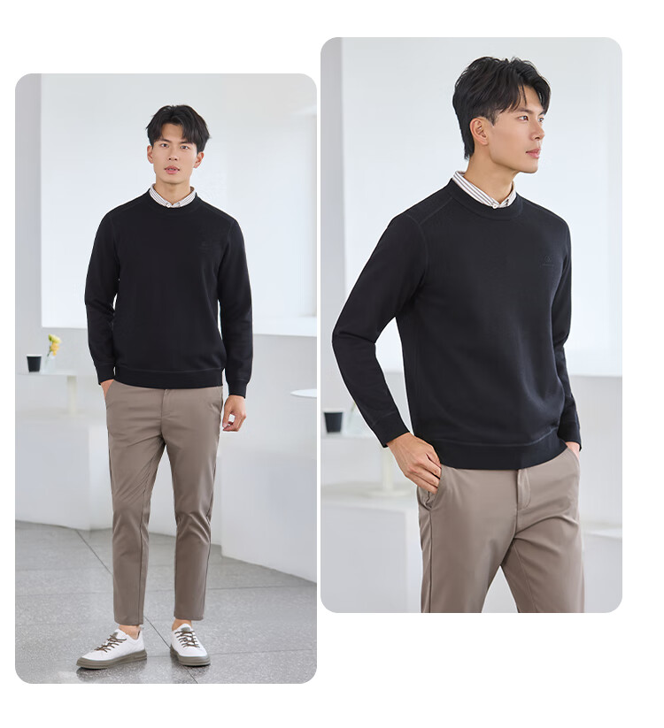 Laxton Men's Knit Sweater Autumn Winter [With Merino Wool] Warm Heat-Retaining Anti-Pilling Skin-Friendly Men's Top Navy Blue 2XL 6