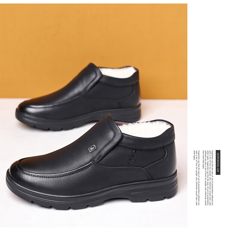 Hengyuanxiang Men's Martin Boots Slip-On Autumn Winter Snow Boots First Layer Cowhide New Cotton Shoes J667 Black 39 9