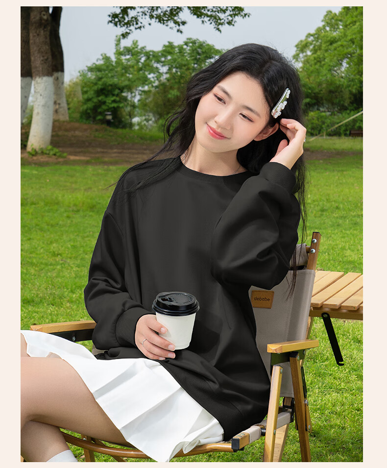 Baleno Fleece-Lined Crew Neck Pullover Sweatshirt for Women 2025 Autumn Winter New Solid Color Loose Warm Long Sleeve Top Without Hood 6
