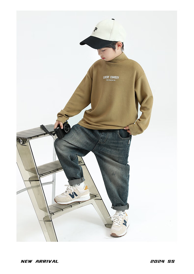 Little Elephant Ham Boys' Base Layer Shirt Autumn Winter Children's Innerwear Half Turtleneck New Boys' Trendy White 150 cm 28