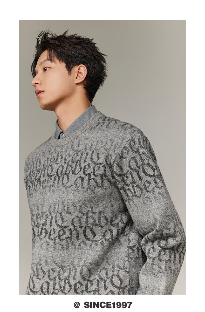 CABBEEN Multi-Yarn Woven Long Sleeve Sweater with CABBEEN Logo Vintage Pattern Winter Colorblock Knitwear 3