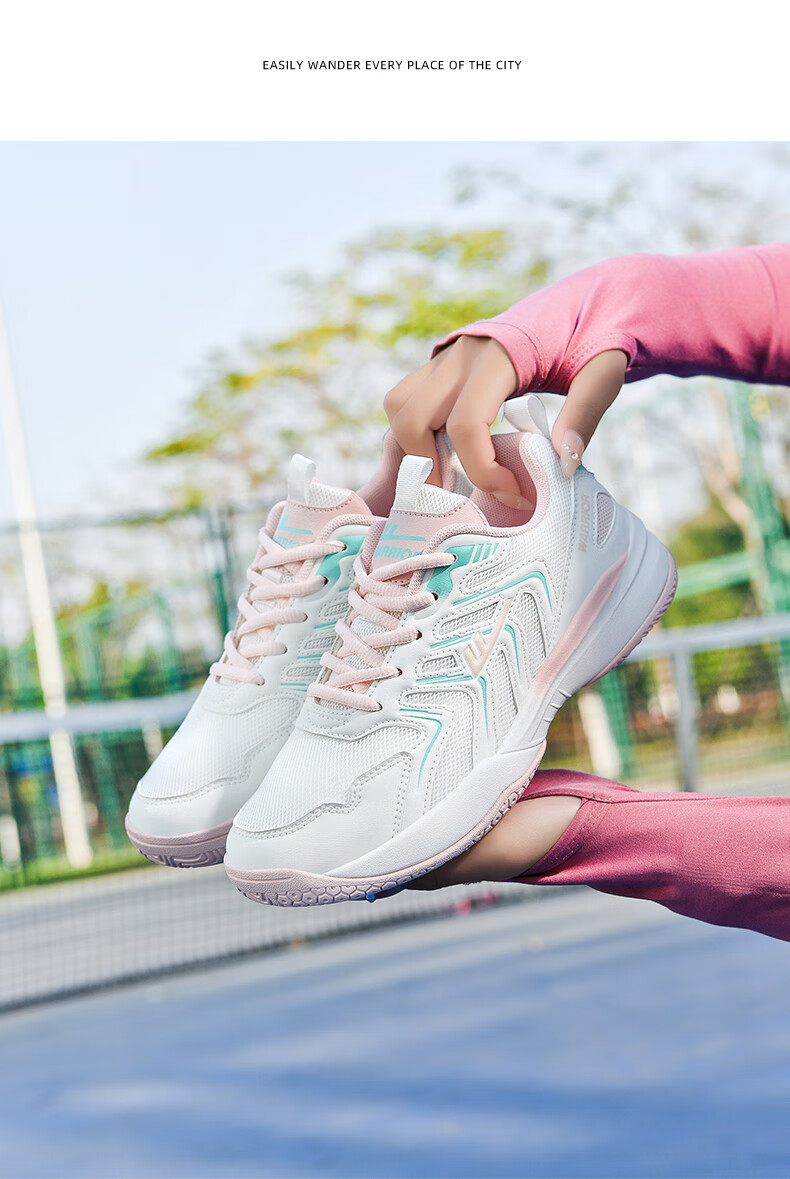 Warrior Badminton Shoes Table Tennis Shoes Tennis Shoes Training Shoes Unisex Parent-Child Model 1033 Size 40 White Pink 5