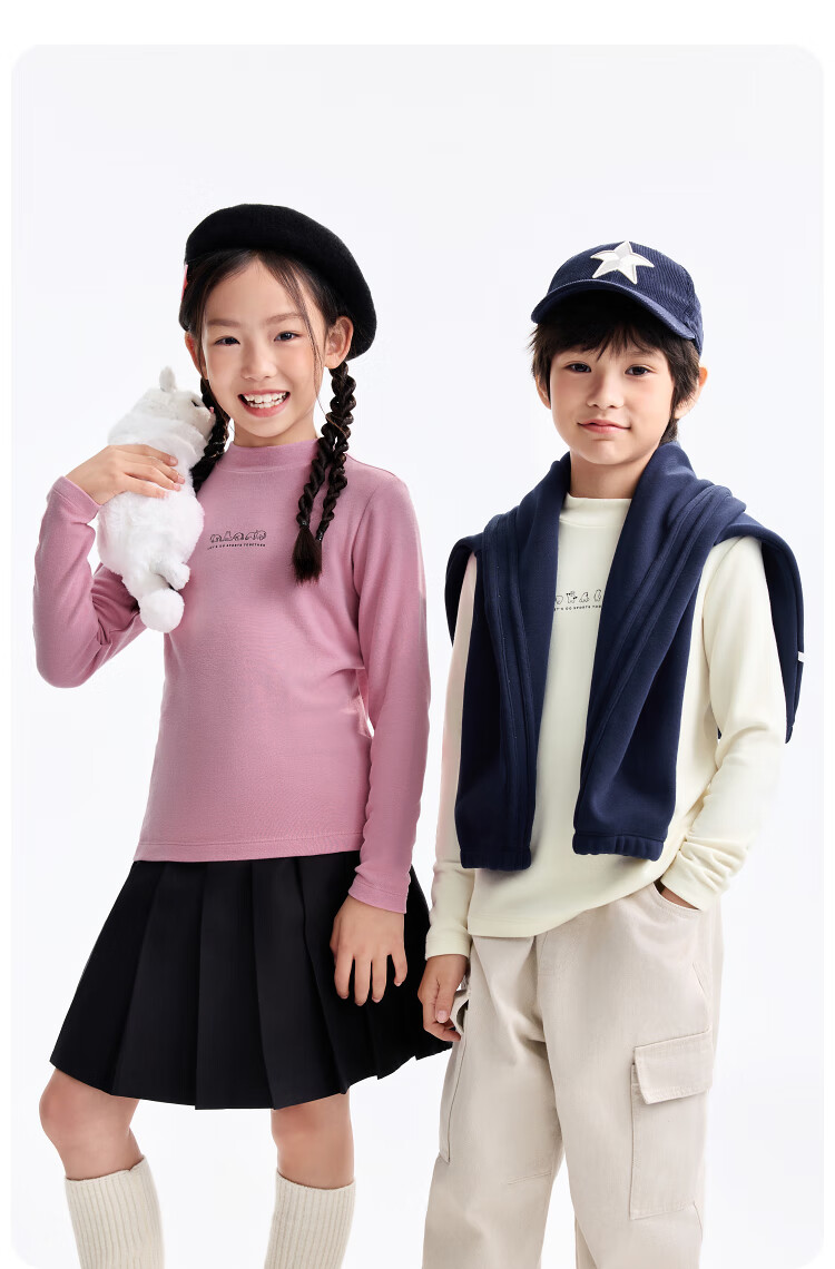 Annil Kids Boys and Girls Mid-Neck Long Sleeve Knit Sweater 2025 Winter New Base Shirt Golden Bell Pink 140 10