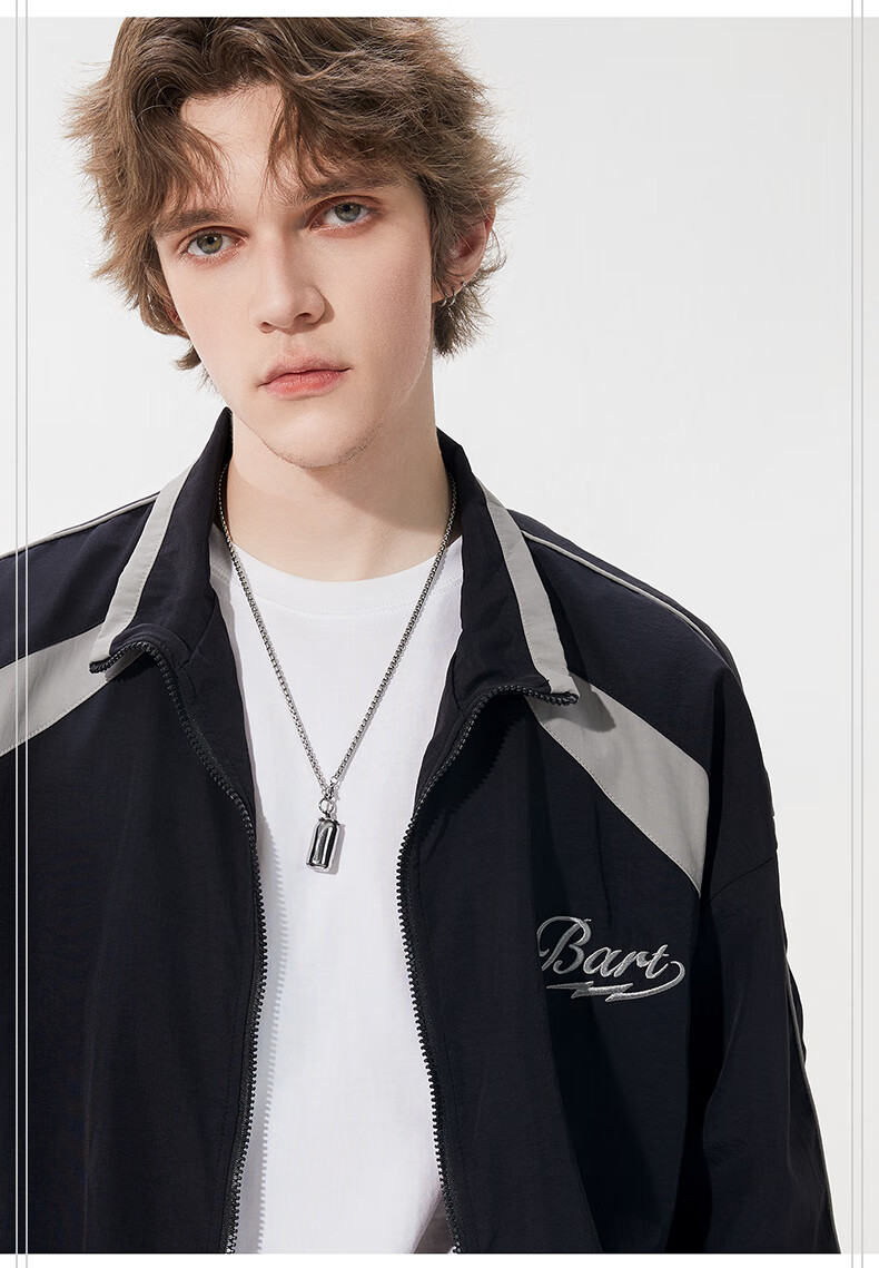 THE SIMPSONS Casual Loose Trendy Embroidered Colorblock Unisex Jacket Coat Gray Regular L 15