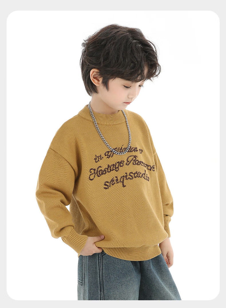 Little Elephant Ham Boys' Knitted Crew Neck Sweater Base Shirt Yellow [100% Cotton Skin-Friendly Non-Itchy] 120 cm 31