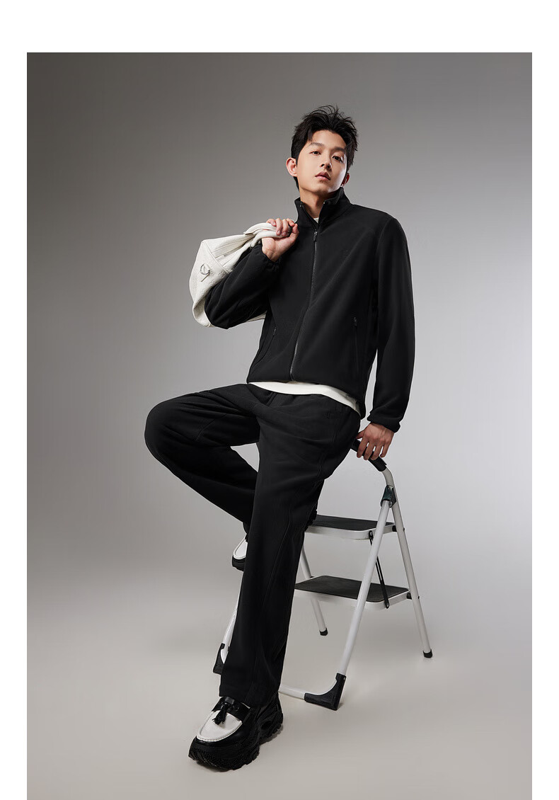CABBEEN Sample Fleece Casual Men's Logo Tone-on-Tone Embroidery Design 2025 Winter Fleece Stand Collar Jacket 6