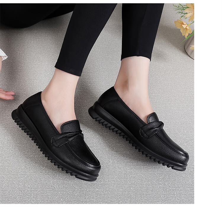 Hengyuanxiang Women's Wide Fit Slip-On First Layer Cowhide Round Toe Nurse Shoes J50818 Black Size 39 4