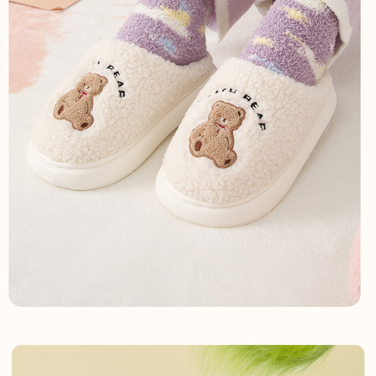 Grace Cute Cotton Slippers Women's Autumn and Winter Indoor Home Thickened Warm Anti-Slip Thick Bottom Slippers Women Winter 4