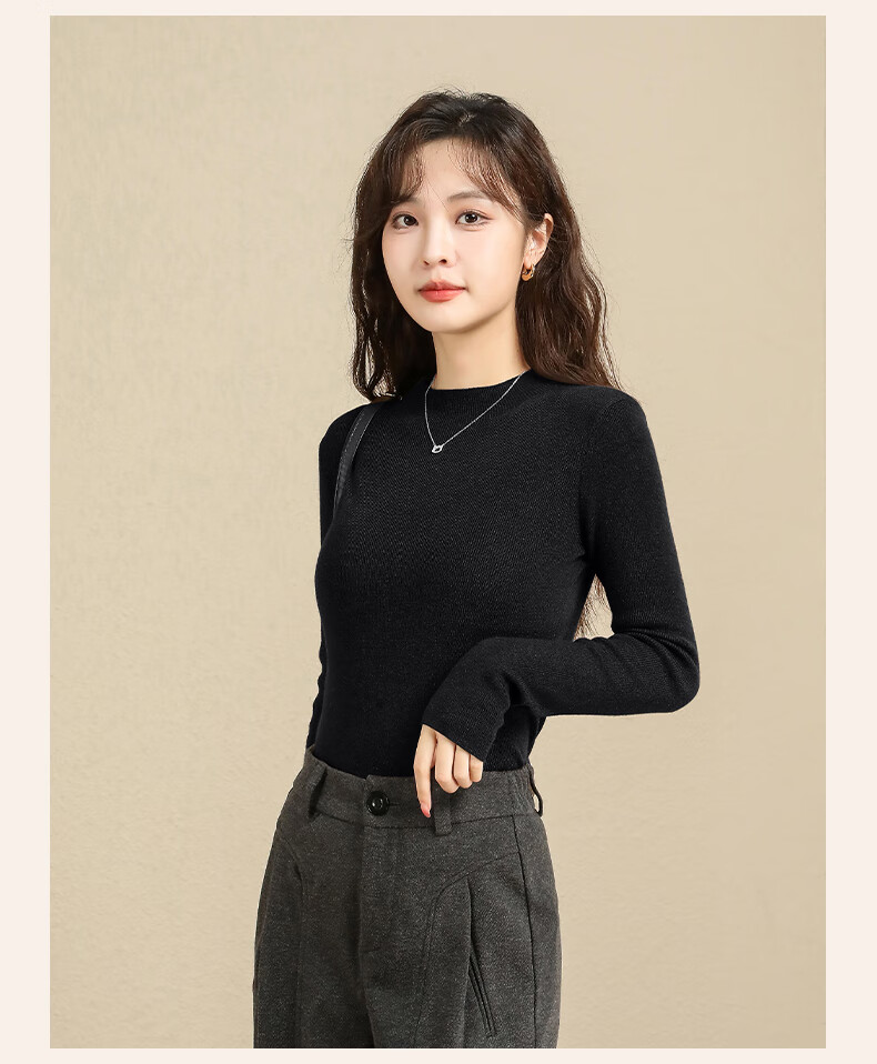 Baleno 2025 Autumn Winter New Women's Knitwear Half Turtleneck Pullover Slim Wool Sweater Top Thin Base Layer 10