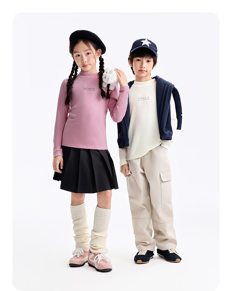 Annil Kids Boys and Girls Mid-Neck Long Sleeve Knit Sweater 2025 Winter New Base Shirt Golden Bell Pink 140 11