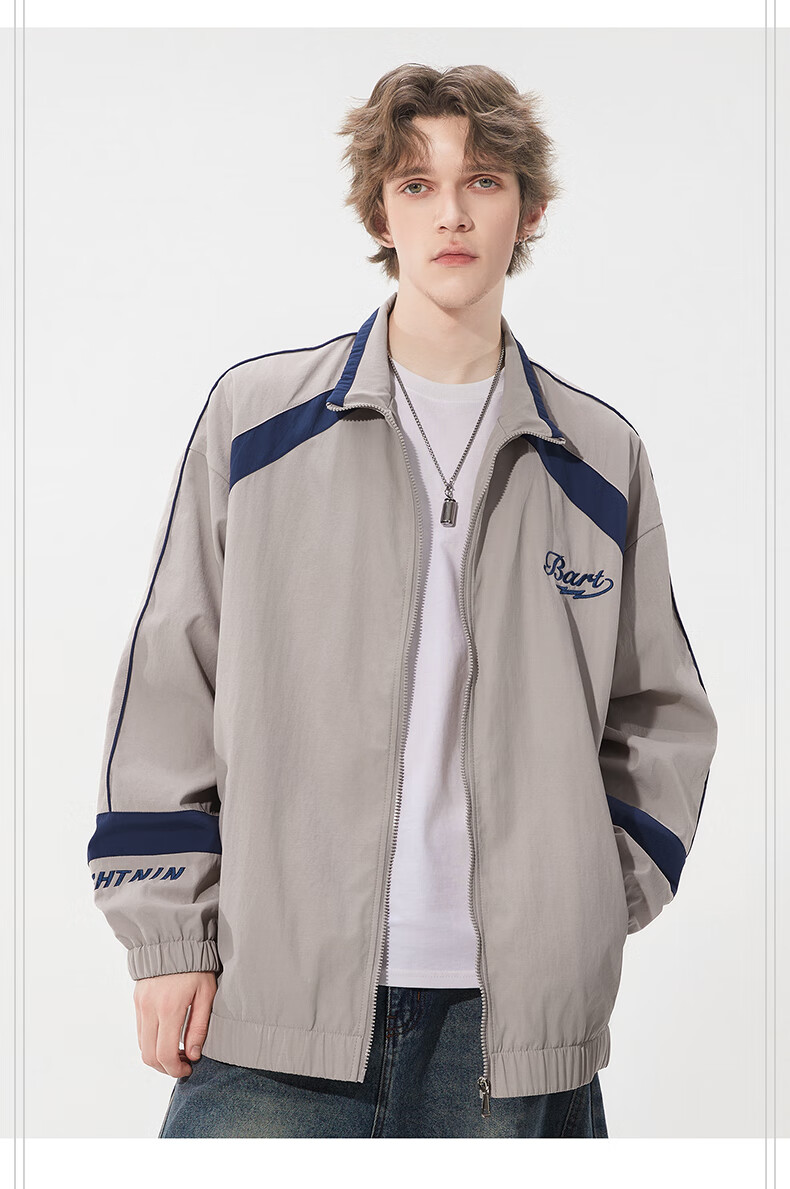 THE SIMPSONS Casual Loose Trendy Embroidered Colorblock Unisex Jacket Coat Gray Regular L 6