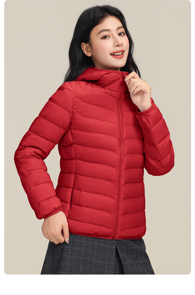 YAYA Lightweight Women's Down Jacket Warm Fashion Slim Short Duck Down Autumn Winter Hooded Lightweight Coat 41