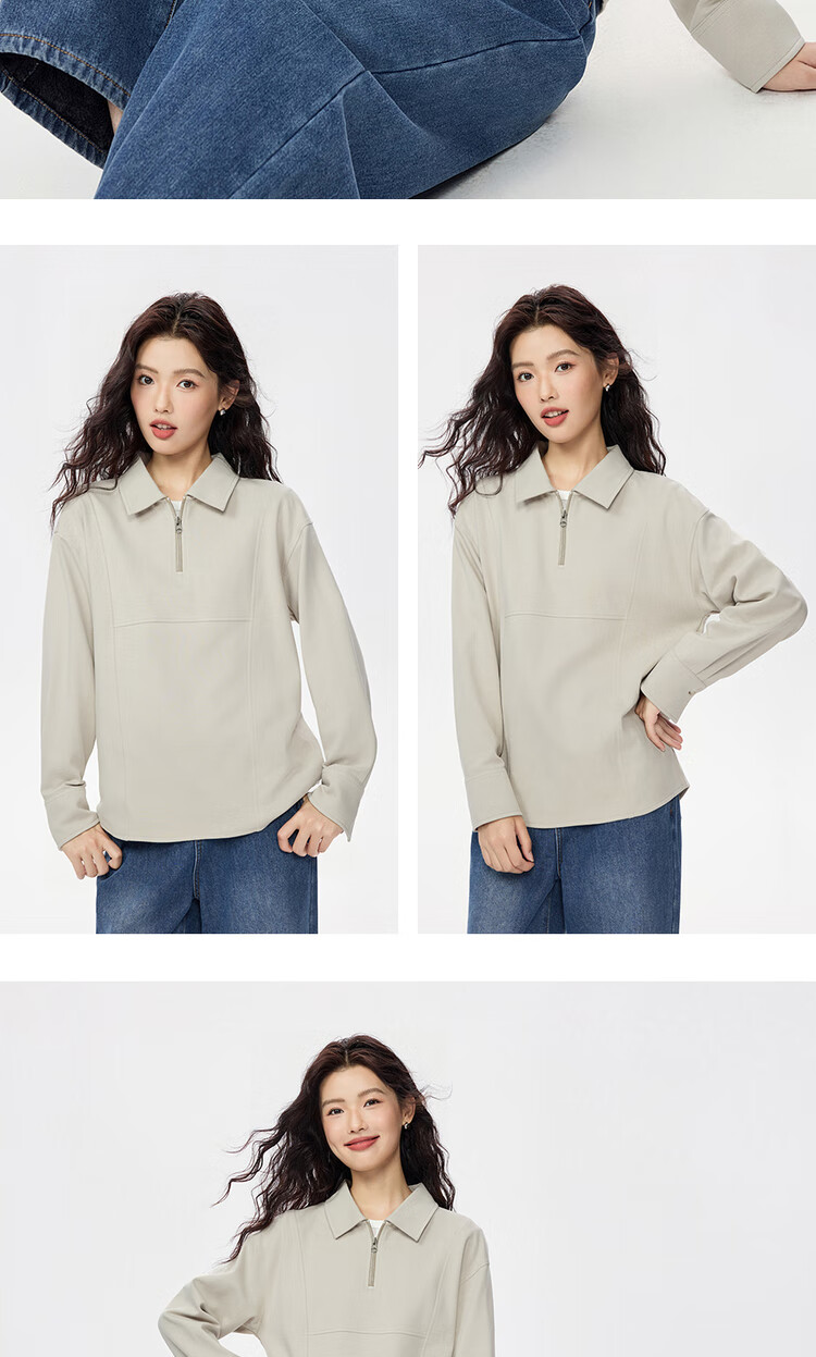Giordano Women's Autumn Winter New Double-Sided Pullover Solid Color Half-Zip Collar Sweatshirt 13325762 10