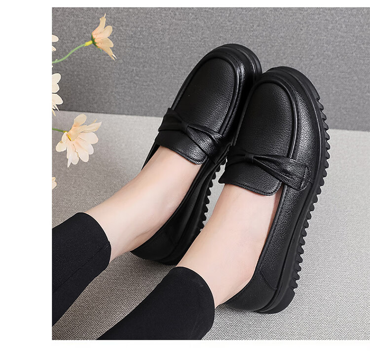 Hengyuanxiang Women's Wide Fit Slip-On First Layer Cowhide Round Toe Nurse Shoes J50818 Black Size 39 3