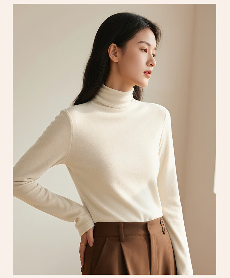 Baleno Women's Half Turtleneck Fleece-Lined Base Shirt 2025 New Double-Sided Velvet Autumn Winter Thermal Long Sleeve Top 4