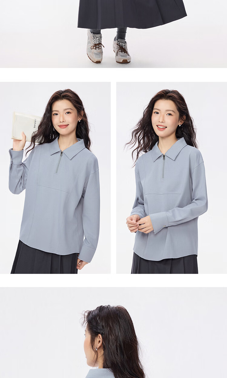 Giordano Women's Autumn Winter New Double-Sided Pullover Solid Color Half-Zip Collar Sweatshirt 13325762 13