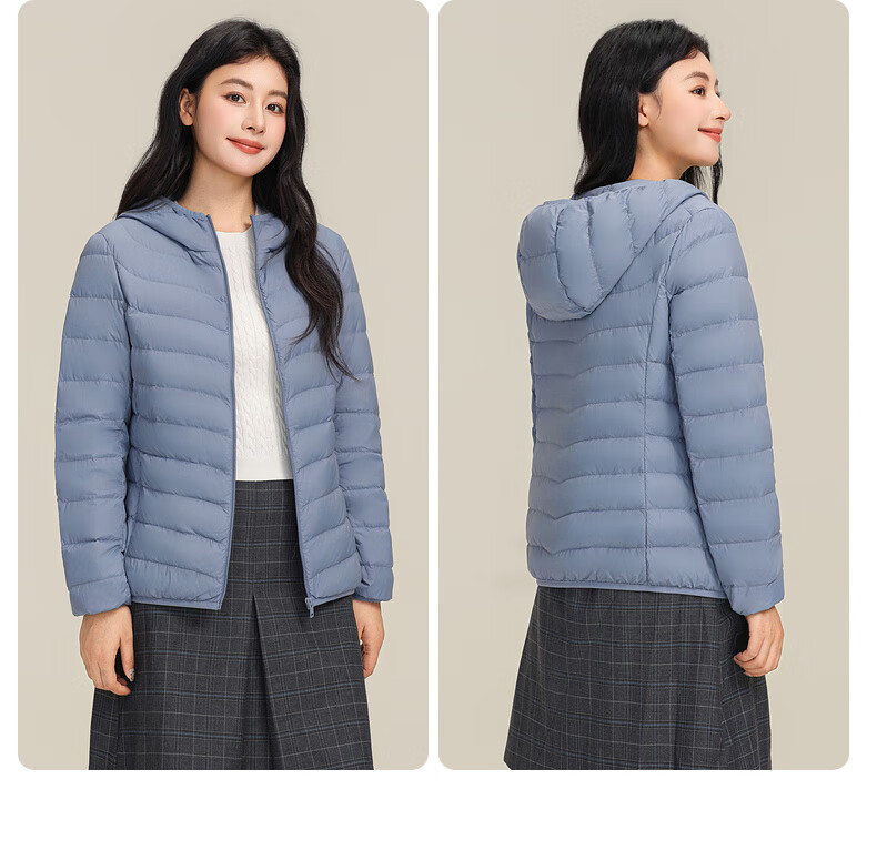 YAYA Lightweight Women's Down Jacket Warm Fashion Slim Short Duck Down Autumn Winter Hooded Lightweight Coat 14