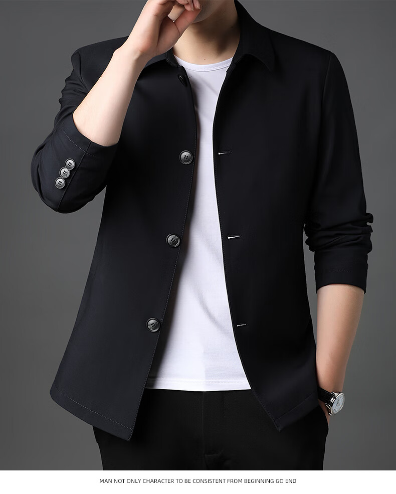 晨燊茄克男春秋经典翻领休闲老干部夹克男舒适百搭中年男士秋装外套