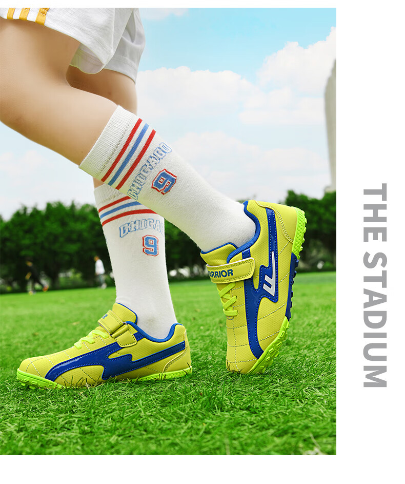 Huili Soccer Shoes with TF Turf Studs, Velcro, And No Laces for Men, Women, And Children, Suitable for School And Grass Fields, Model 595, Navy Blue, Size 31 28