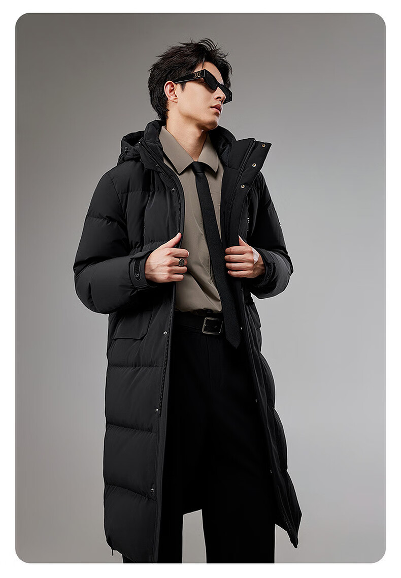 CABBEEN Men's Long Waterproof Windproof Down Jacket with Zipper Pockets, Versatile Daily Wear, Winter 2025 6