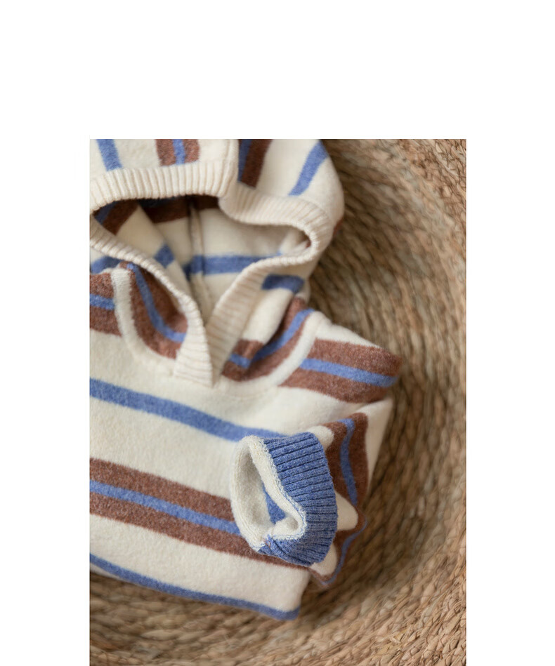 Papapapa Autumn Winter New Children's Sweater Boys and Girls Stylish Striped Hooded Loose Knit Pullover Pink Size 90 6