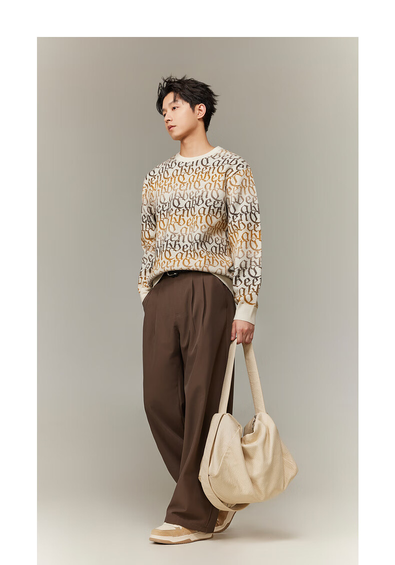 CABBEEN Multi-Yarn Woven Long Sleeve Sweater with CABBEEN Logo Vintage Pattern Winter Colorblock Knitwear 10