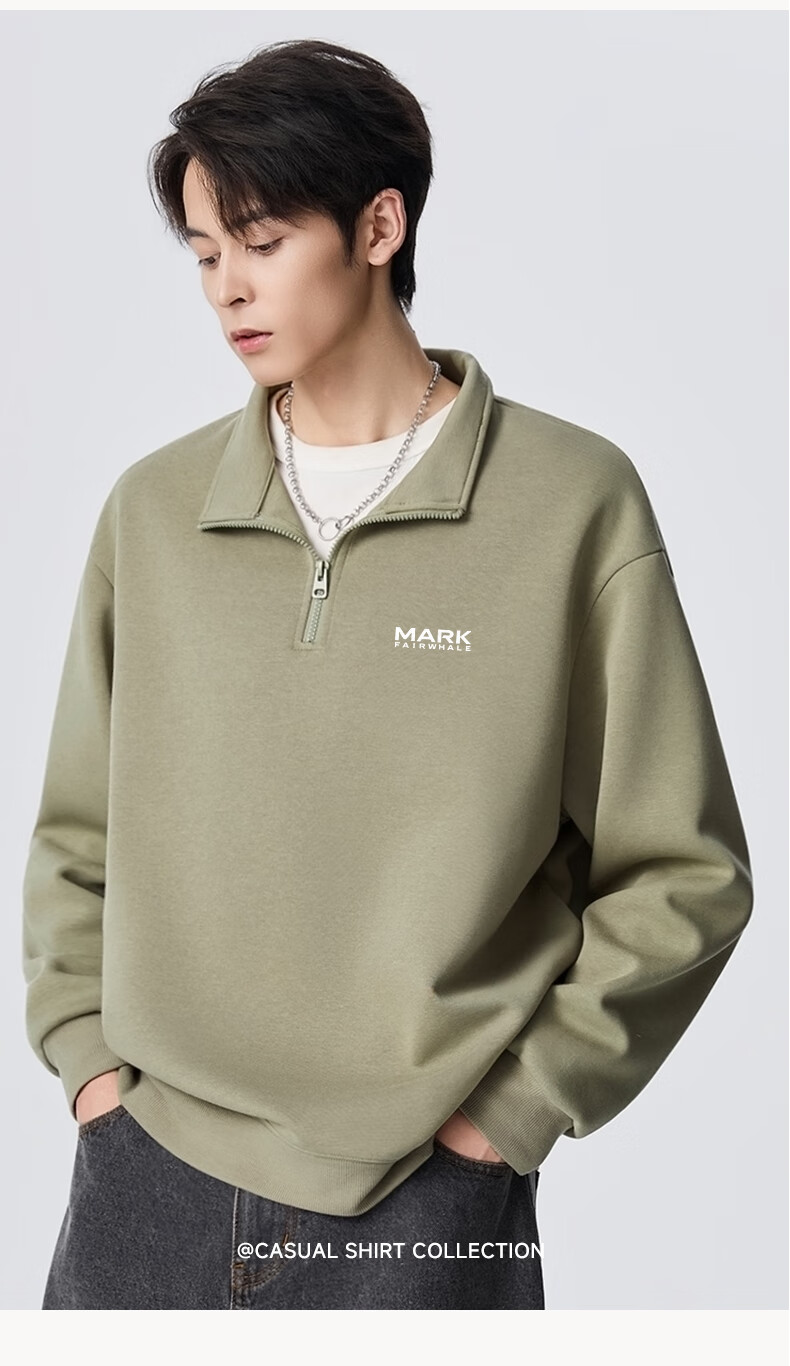 Mark Fairwhale Half-Zip Fleece-Lined Thickened Autumn Winter Men's Hoodie Black L 6