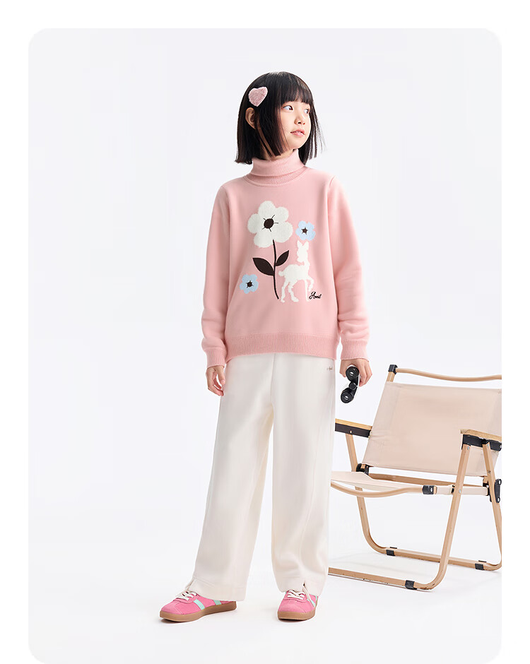 Annil Kids Girls High Collar Long Sleeve Knit Sweater 2025 Winter New Milk Candy White 120 5