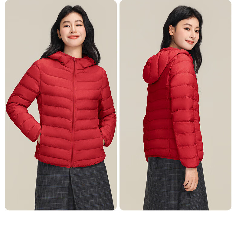 YAYA Lightweight Women's Down Jacket Warm Fashion Slim Short Duck Down Autumn Winter Hooded Lightweight Coat 42