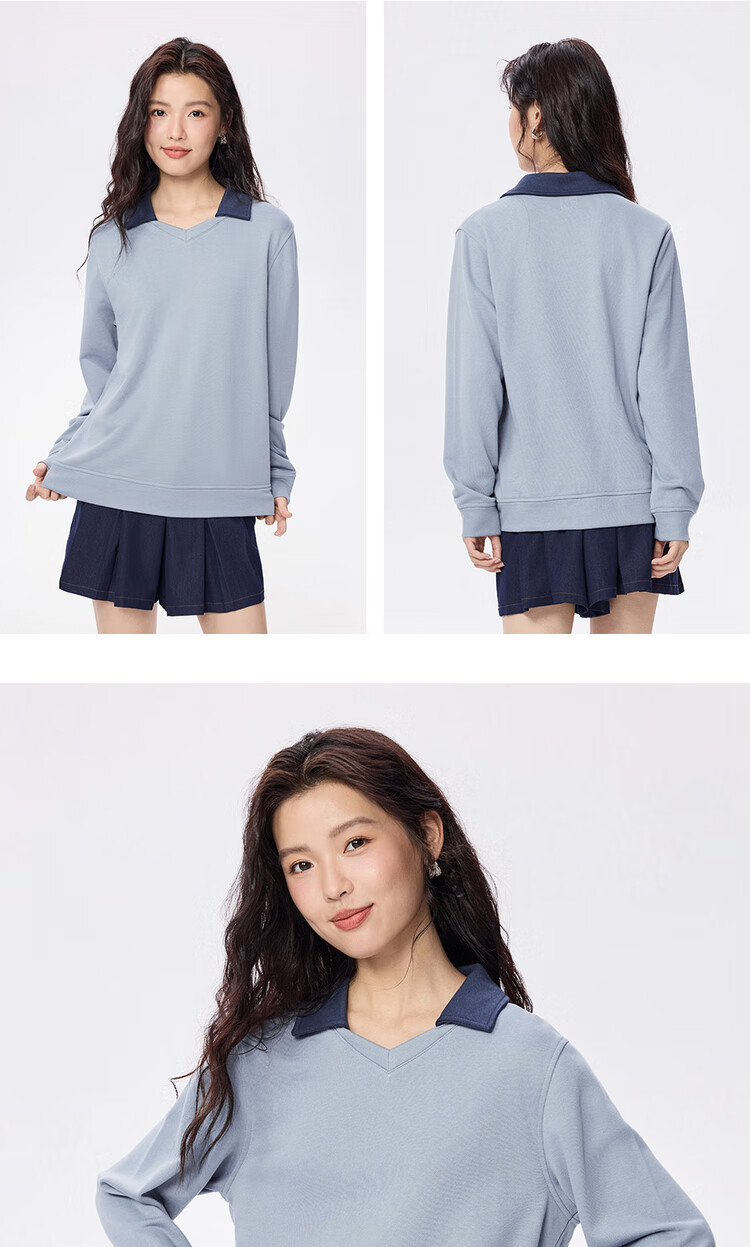 Giordano Women's Autumn Winter New Mist Color Fashion Contrast V-Neck Pullover Sweatshirt 05325807 12