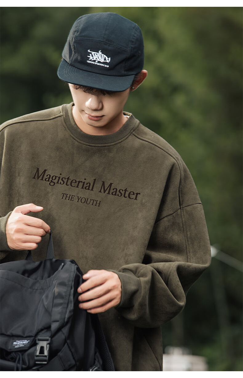 WOOD SOON Men's Vintage American Style Loose Fit Pullover Sweatshirt Autumn Winter Heavyweight Casual Top 7