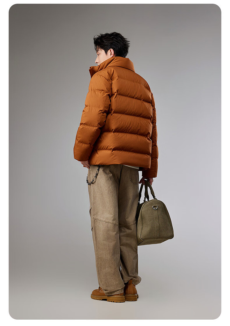 CABBEEN Men's Down Jacket with Nine-Grid Floral Pattern Channel Fabric, Textured Embossed Material, Winter Stand Collar Puffer Coat 8