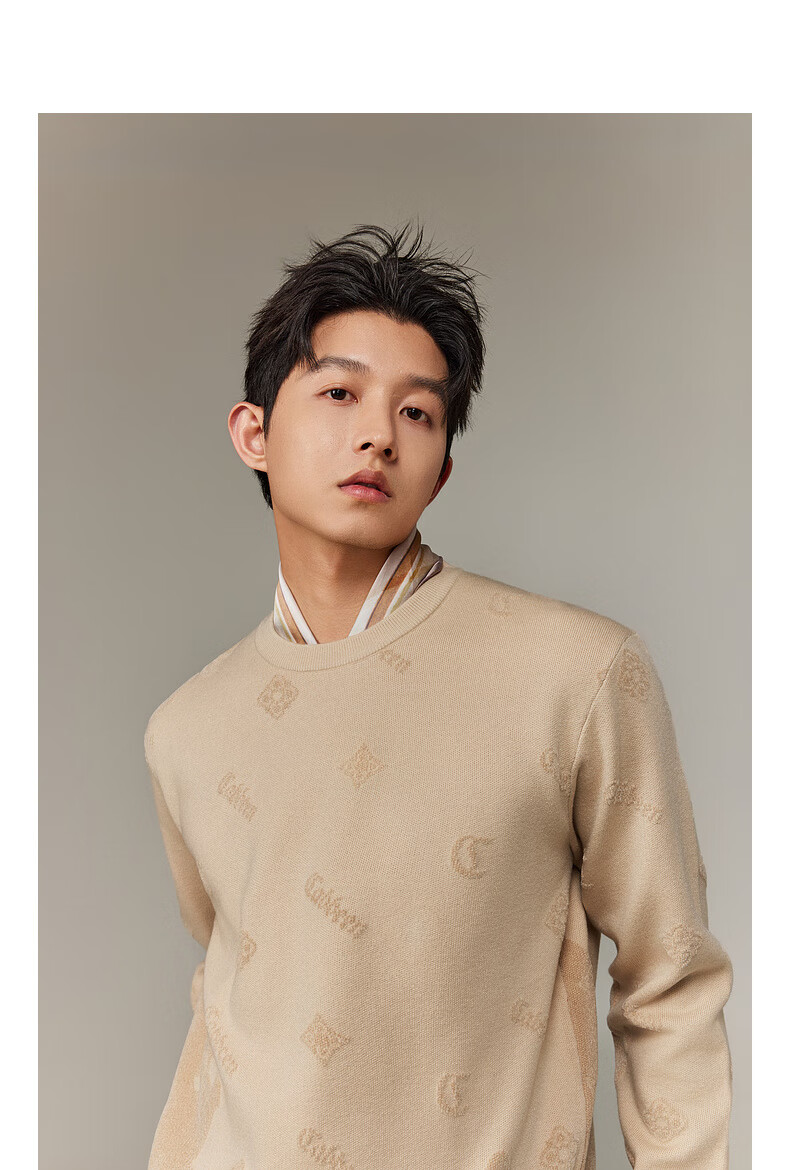 CABBEEN Men's Long Sleeve Sweater Logo Combined with Vintage Pattern 2025 Winter Knitwear 4