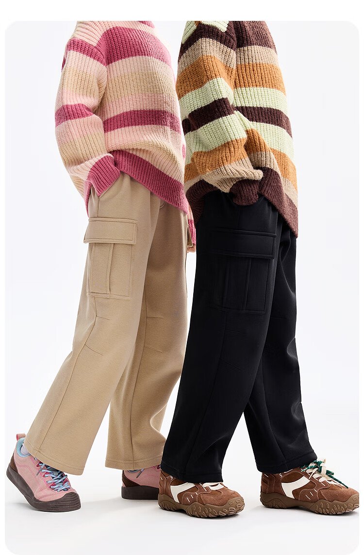 Annil Anti-Static Kids Fleece-Lined Pants Boys Girls Casual Trousers 2025 Winter New Stone Honey Coffee 150 8