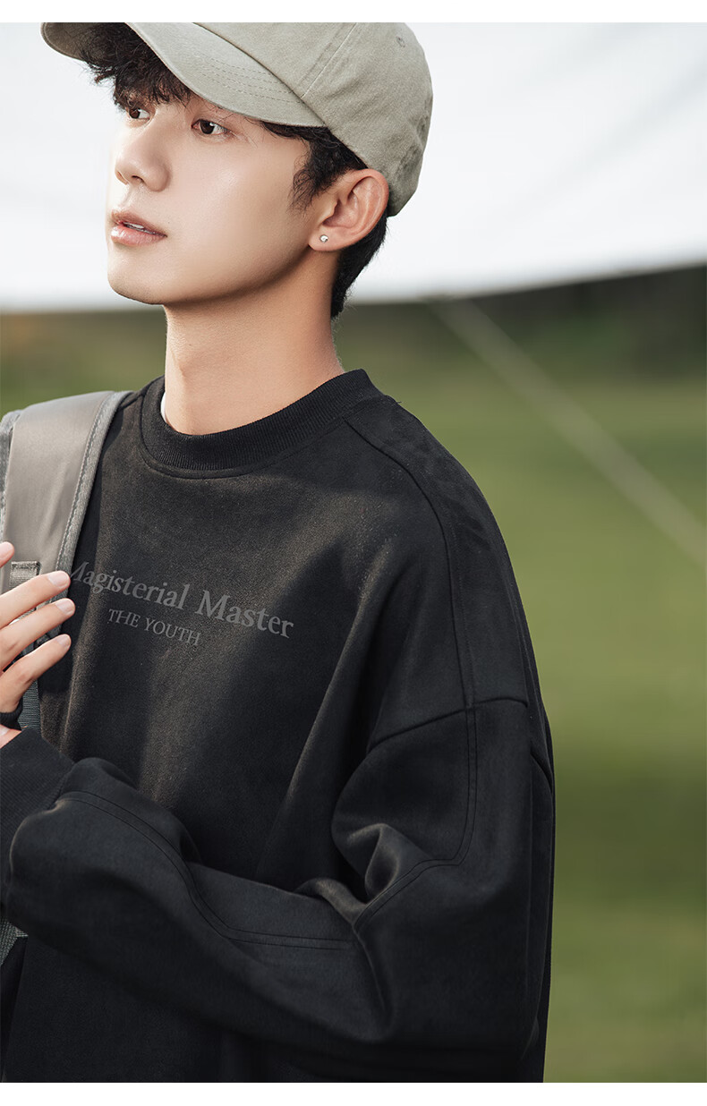WOOD SOON Men's Vintage American Style Loose Fit Pullover Sweatshirt Autumn Winter Heavyweight Casual Top 13