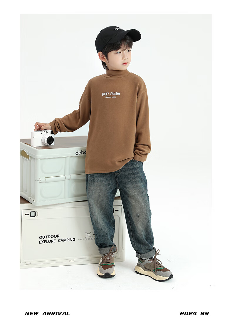 Little Elephant Ham Boys' Base Layer Shirt Autumn Winter Children's Innerwear Half Turtleneck New Boys' Trendy White 150 cm 10