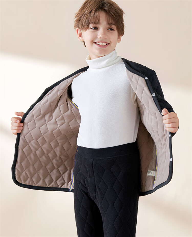 Bingxue Mian Cotton Children's Thermal Underwear School Uniform Magic Top Winter Inner Layer Wool Fleece Student Boys Girls Three-Layer Thickened 7