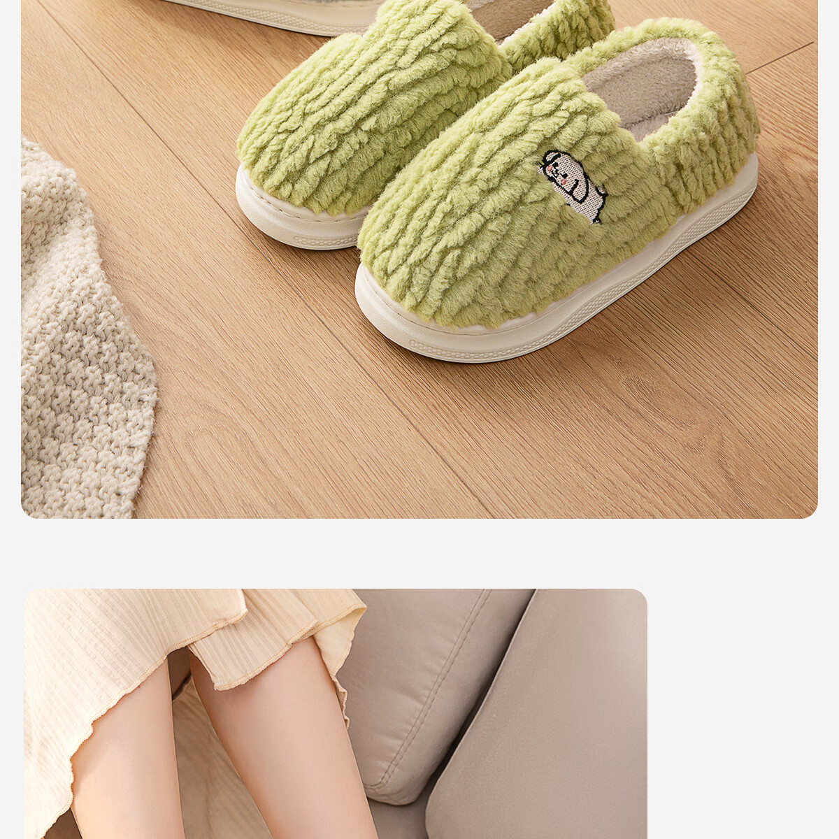 Runrou Full-Coverage Cotton Slippers for Women Autumn Winter 2025 New Plush Indoor Warm Maternity Cotton Shoes 18