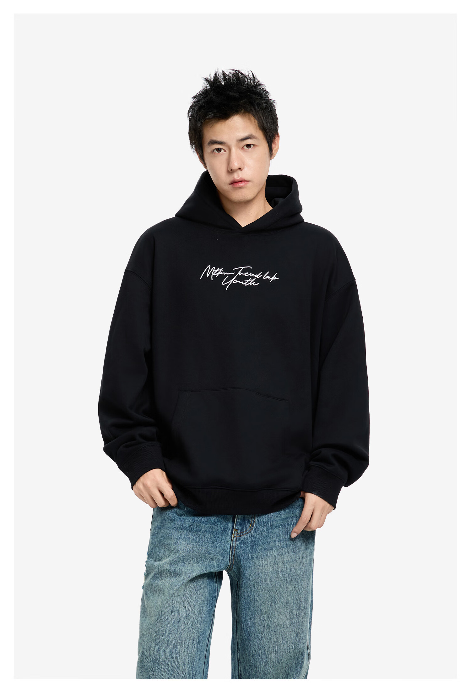 Meters Bonwe Men's Fleece Hoodie 2025 Winter New Thickened Warm Trendy Casual Long Sleeve Top 5